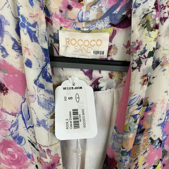 Rococo Sand NWT Pink Floral Sleeveless Mini Dress Side Tie with Tassels Small - Picture 2 of 9